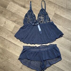 Elegant Navy Lace Lingerie Set